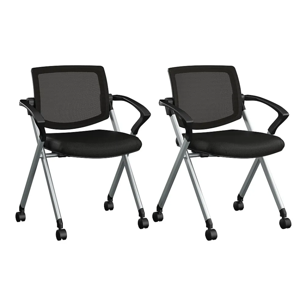 Folding & Stacking*Bush Business Furniture Envision Mesh Folding Chairs with Arms, Black, 2/Set (CH4001BLF-03)