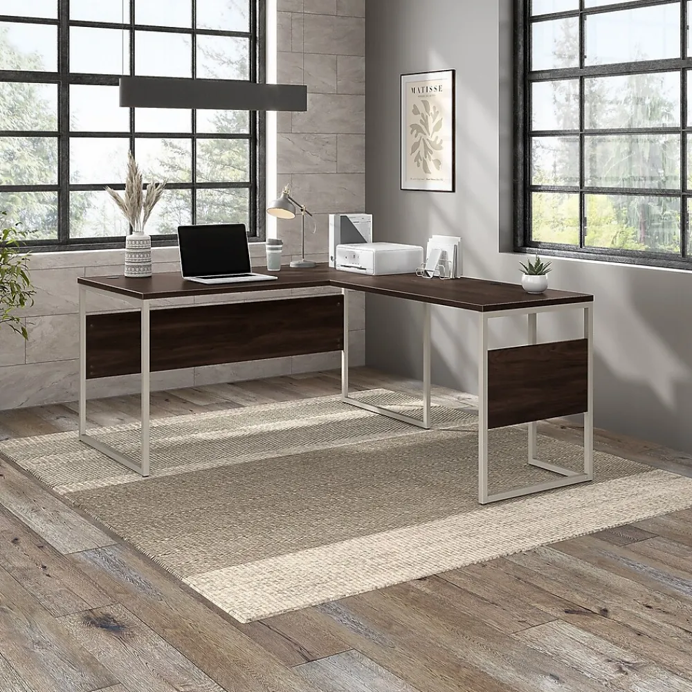 L-Desks*Bush Business Furniture Hybrid 60"W L Shaped Table Desk with Metal Legs, (HYB027BW) Black Walnut