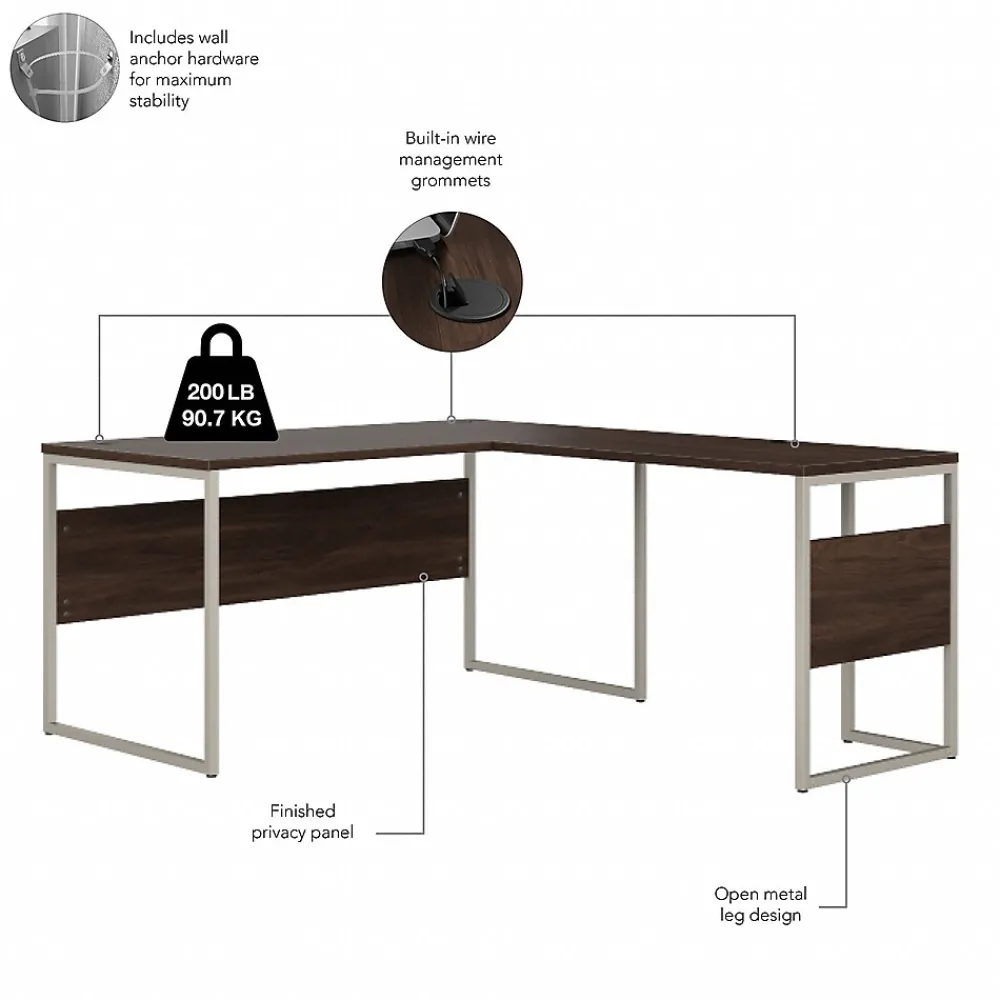 L-Desks*Bush Business Furniture Hybrid 60"W L Shaped Table Desk with Metal Legs, (HYB027BW) Black Walnut