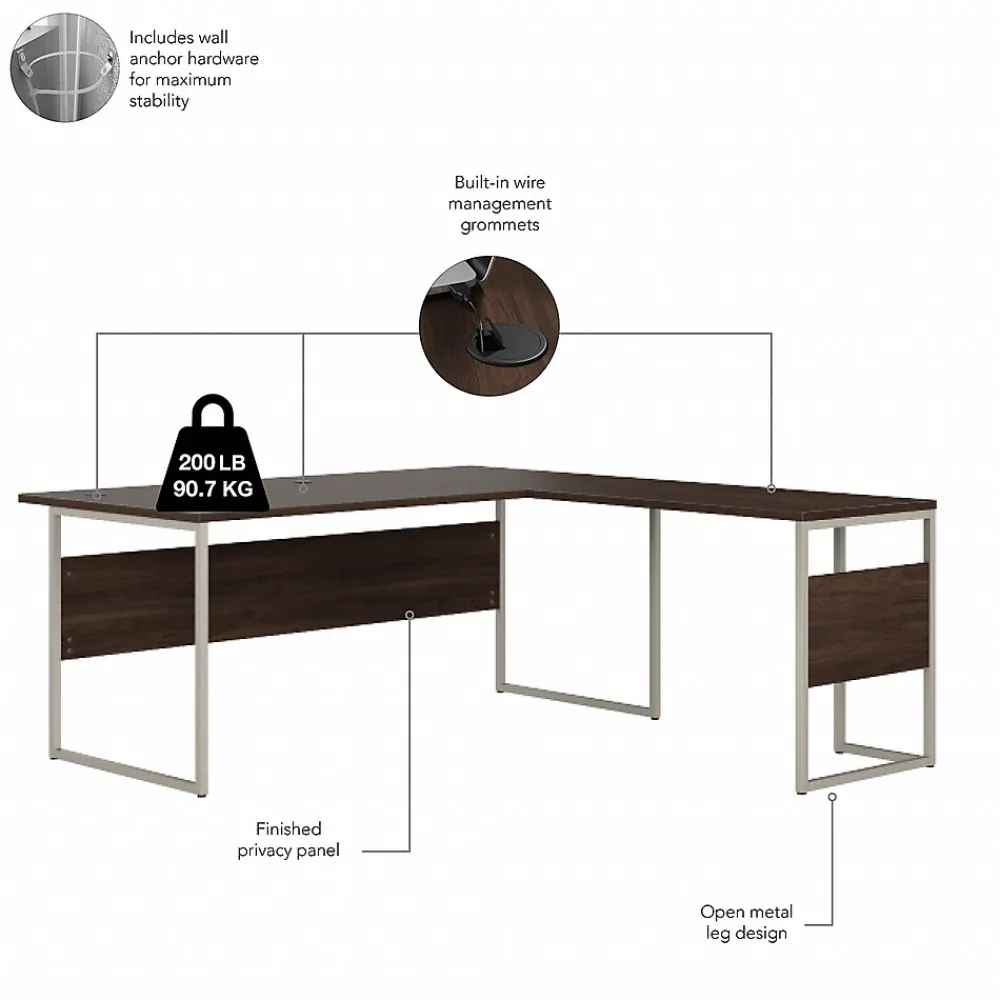 L-Desks*Bush Business Furniture Hybrid 72"W L Shaped Table Desk with Metal Legs, (HYB025BW) Black Walnut