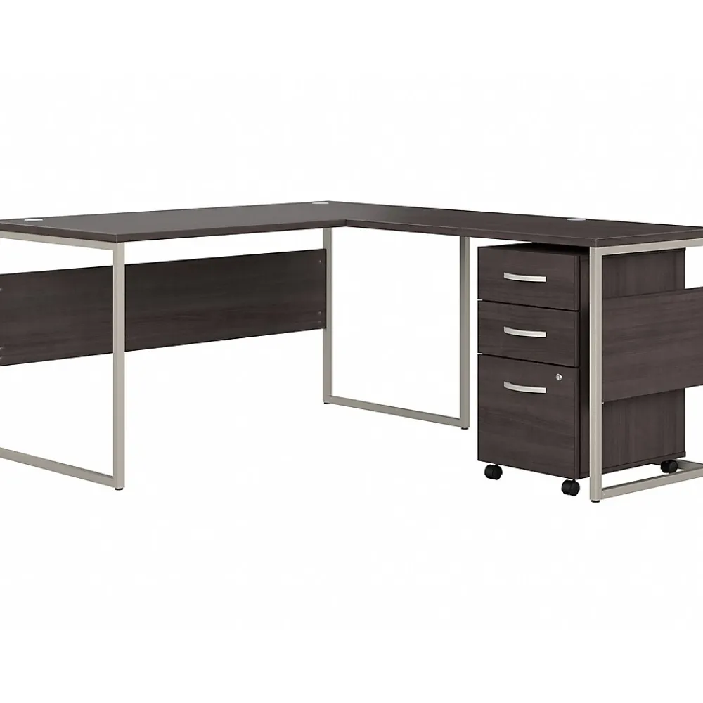 L-Desks*Bush Business Furniture Hybrid 60"W L Shaped Table Desk with Mobile File Cabinet, (HYB029SGSU) Storm Gray