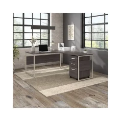 L-Desks*Bush Business Furniture Hybrid 60"W L Shaped Table Desk with Mobile File Cabinet, (HYB029SGSU) Storm Gray