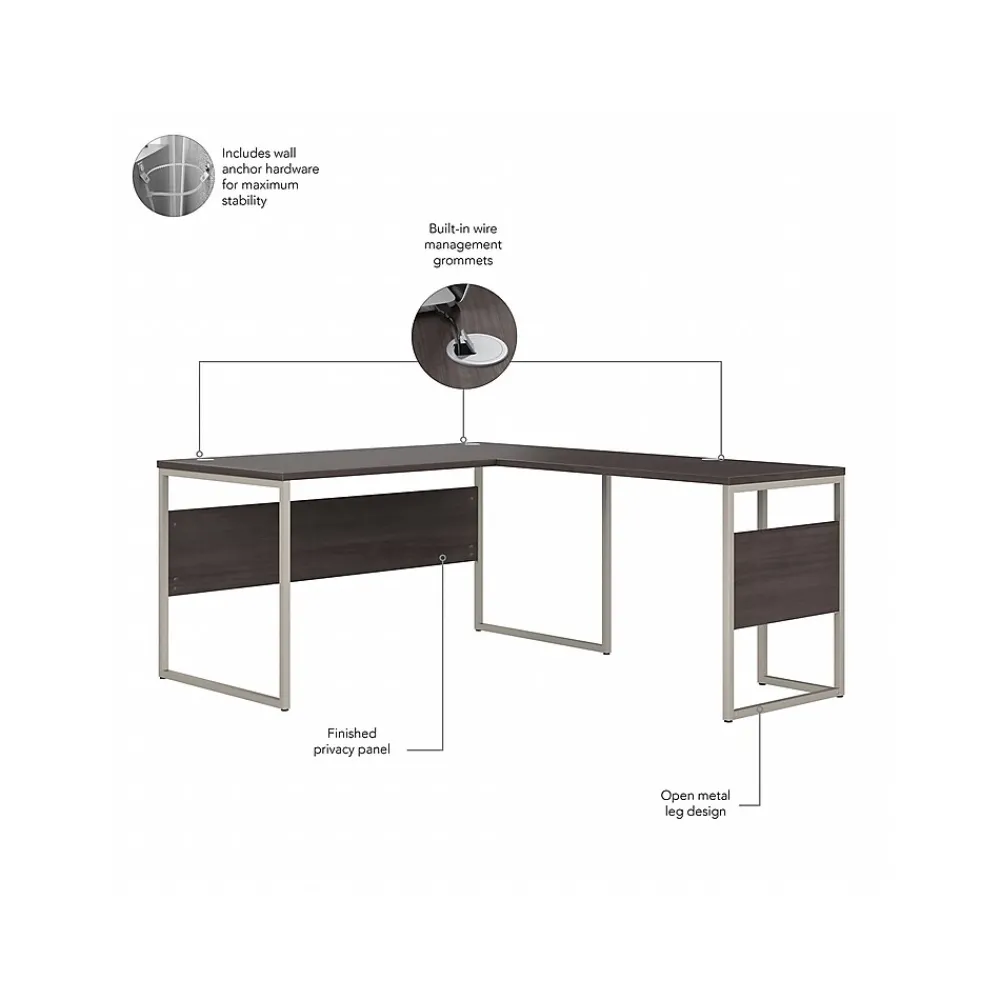 L-Desks*Bush Business Furniture Hybrid 60"W L Shaped Table Desk with Mobile File Cabinet, (HYB029SGSU) Storm Gray