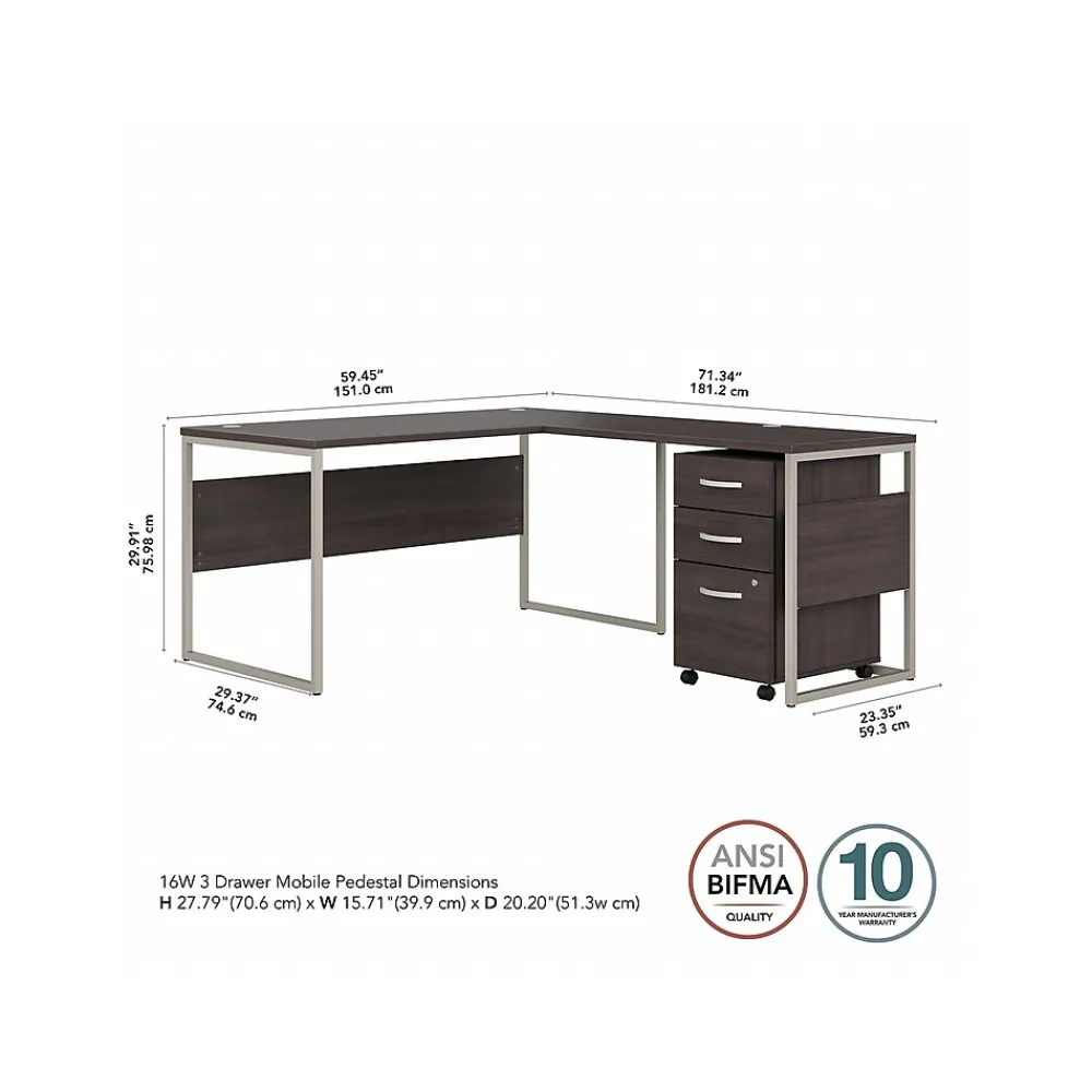 L-Desks*Bush Business Furniture Hybrid 60"W L Shaped Table Desk with Mobile File Cabinet, (HYB029SGSU) Storm Gray