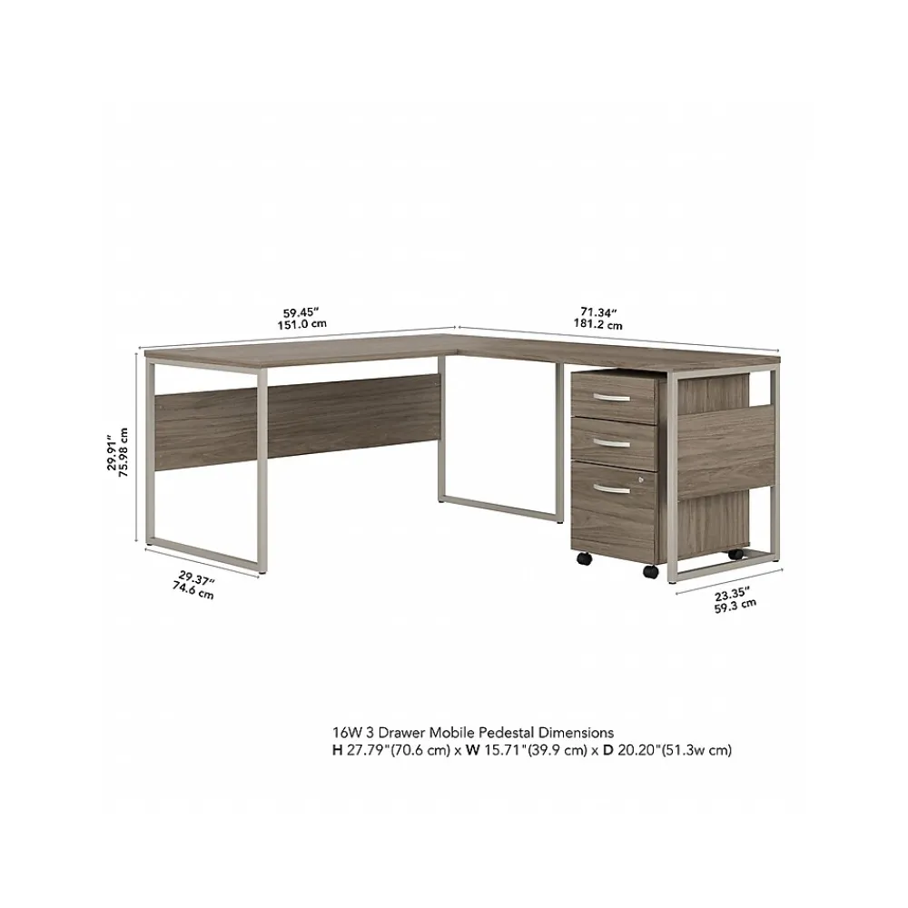 L-Desks*Bush Business Furniture Hybrid 60"W L Shaped Table Desk with Mobile File Cabinet, (HYB029MHSU) Modern Hickory