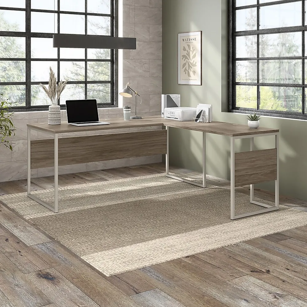 L-Desks*Bush Business Furniture Hybrid 72"W L Shaped Table Desk with Metal Legs, (HYB026MH) Modern Hickory