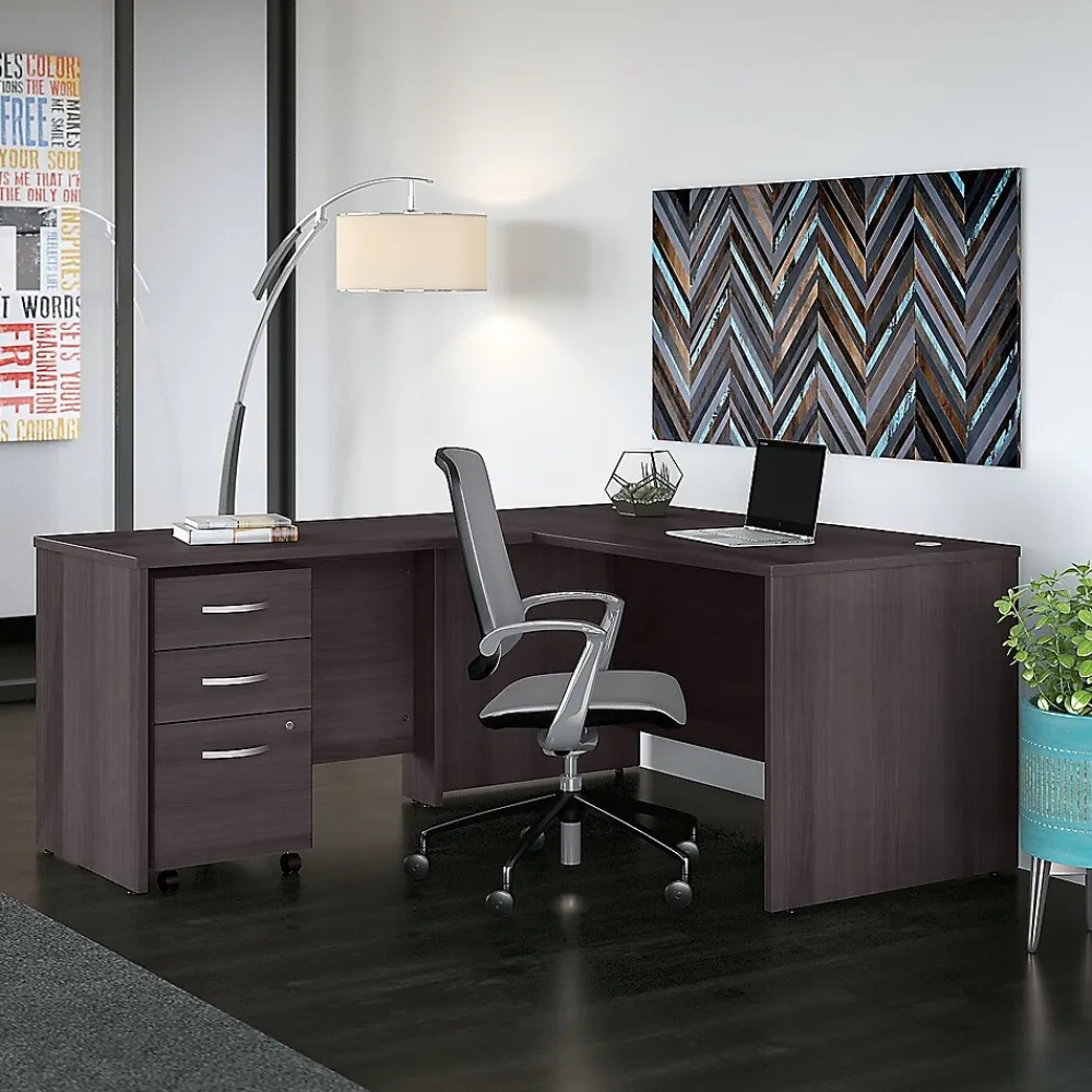 L-Desks*Bush Business Furniture Studio C 60"W L Shaped Desk with Mobile File Cabinet and Return, (STC008SG) Storm Gray