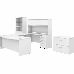 Computer Desks*Bush Business Furniture Studio C 72W x 36D U Shaped Desk with Hutch, Bookcase and File Cabinets, (STC001WHSU) White