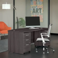 Computer Desks*Bush Business Furniture Studio C 72"W Bow Front Desk with Mobile File Cabinets, (STC012SG) Storm Gray