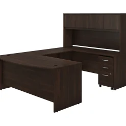 Office Desks*Bush Business Furniture Studio C 72"W U Shaped Desk with Hutch and Mobile File Cabinet, (STC003BWSU) Black Walnut