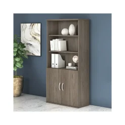 Bookcases*Bush Business Furniture Studio C 72.8"H 5-Shelf Bookcase with Doors, Laminated Wood (STC015MH) Modern Hickory