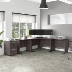 Corner Desks*Bush Business Furniture Studio A 83"W Large Corner Desk with 3 Drawer Mobile File Cabinet, (STA003SGSU) Storm Gray