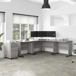 Corner Desks*Bush Business Furniture Studio A 83"W Large Corner Desk with 3 Drawer Mobile File Cabinet, (STA003PGSU) Platinum Gray
