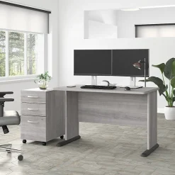 Computer Desks*Bush Business Furniture Studio A 48"W Computer Desk with 3 Drawer Mobile File Cabinet, (STA001PGSU) Platinum Gray