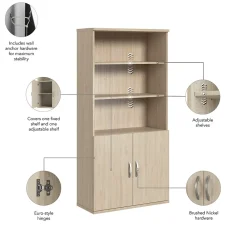 Bookcases*Bush Furniture Bush Business Furniture Studio C Tall 5 Shelf Bookcase with Doors, Natural Elm (STC015NE)