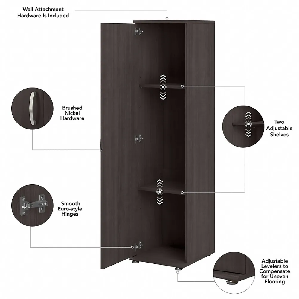 Storage Cabinets*Bush Business Furniture Universal 62" Tall Narrow Storage Cabinet with Door and 3 Shelves, Storm Gray (UNS116SG)
