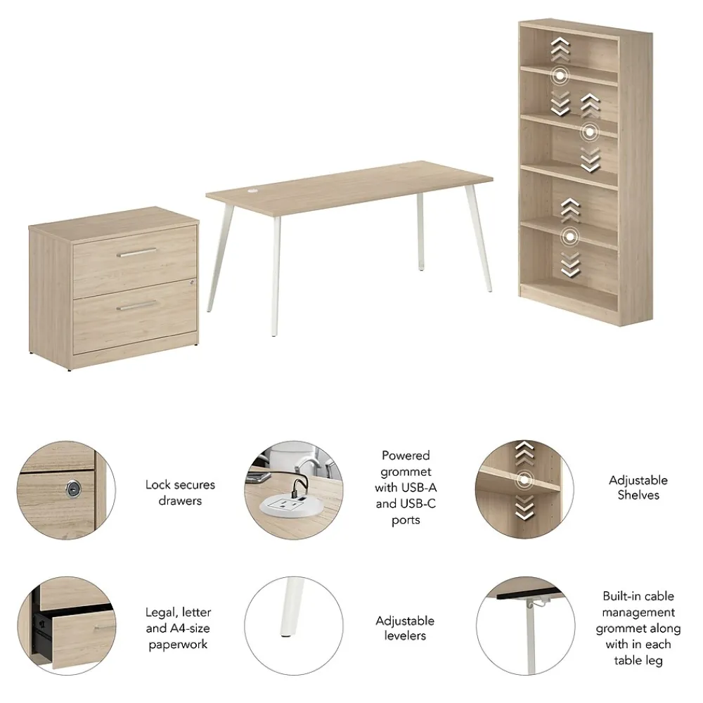 Office Desks*Bush Business Furniture Vista 72"W Desk with Lateral File Cabinet and Bookcase, Natural Elm (VST011NESU)