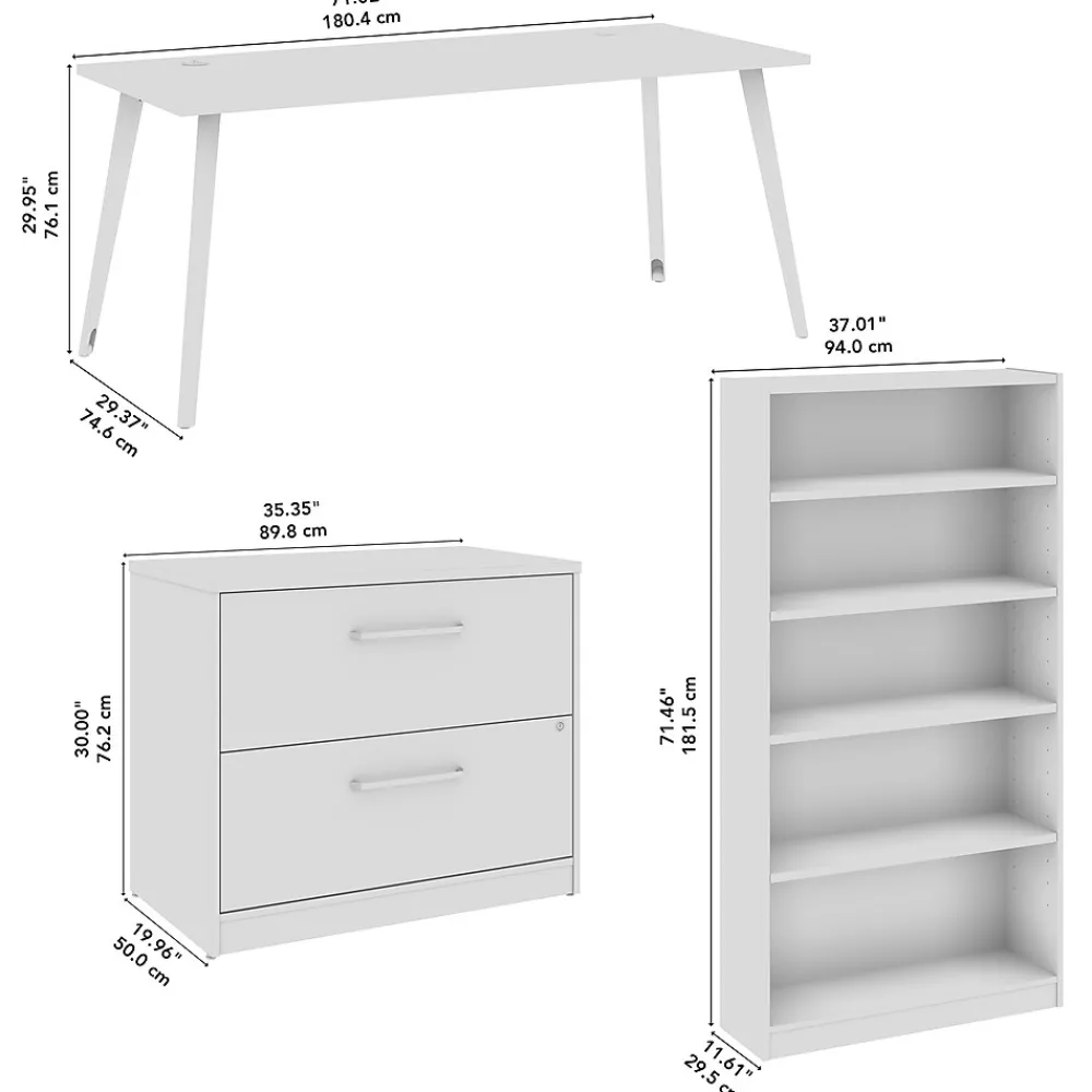 Office Desks*Bush Business Furniture Vista 72"W Desk with Lateral File Cabinet and Bookcase, Natural Elm (VST011NESU)