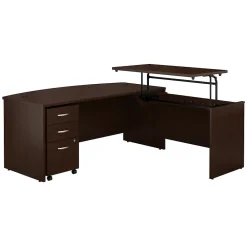 Standing Desks*Bush Business Furniture Westfield 72"W 3 Position Bow Front Sit to Stand L Desk w/ File Cabinet, (SRC126MRSU) Mocha Cherry