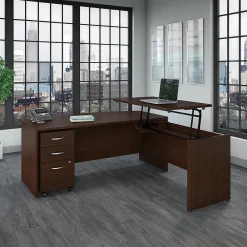 Standing Desks*Bush Business Furniture Westfield 72"W 3 Position Bow Front Sit to Stand L Desk w/ File Cabinet, (SRC126MRSU) Mocha Cherry