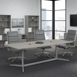 Conference Room Tables*Bush Business Furniture 96W x 42D Boat Shaped Conference Table with Metal Base, (99TBM96PGSVK) Platinum Gray