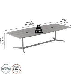 Conference Room Tables*Bush Business Furniture 120W x 48D Boat Shaped Conference Table with Metal Base, (99TBM120PGSVK) Platinum Gray