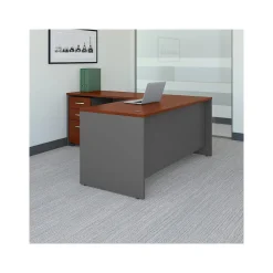 L-Desks*Bush Business Furniture Westfield 66"W L Shaped Desk with Return and File Cabinet, Gray (SRC083HCSU) Hansen Cherry/Graphite