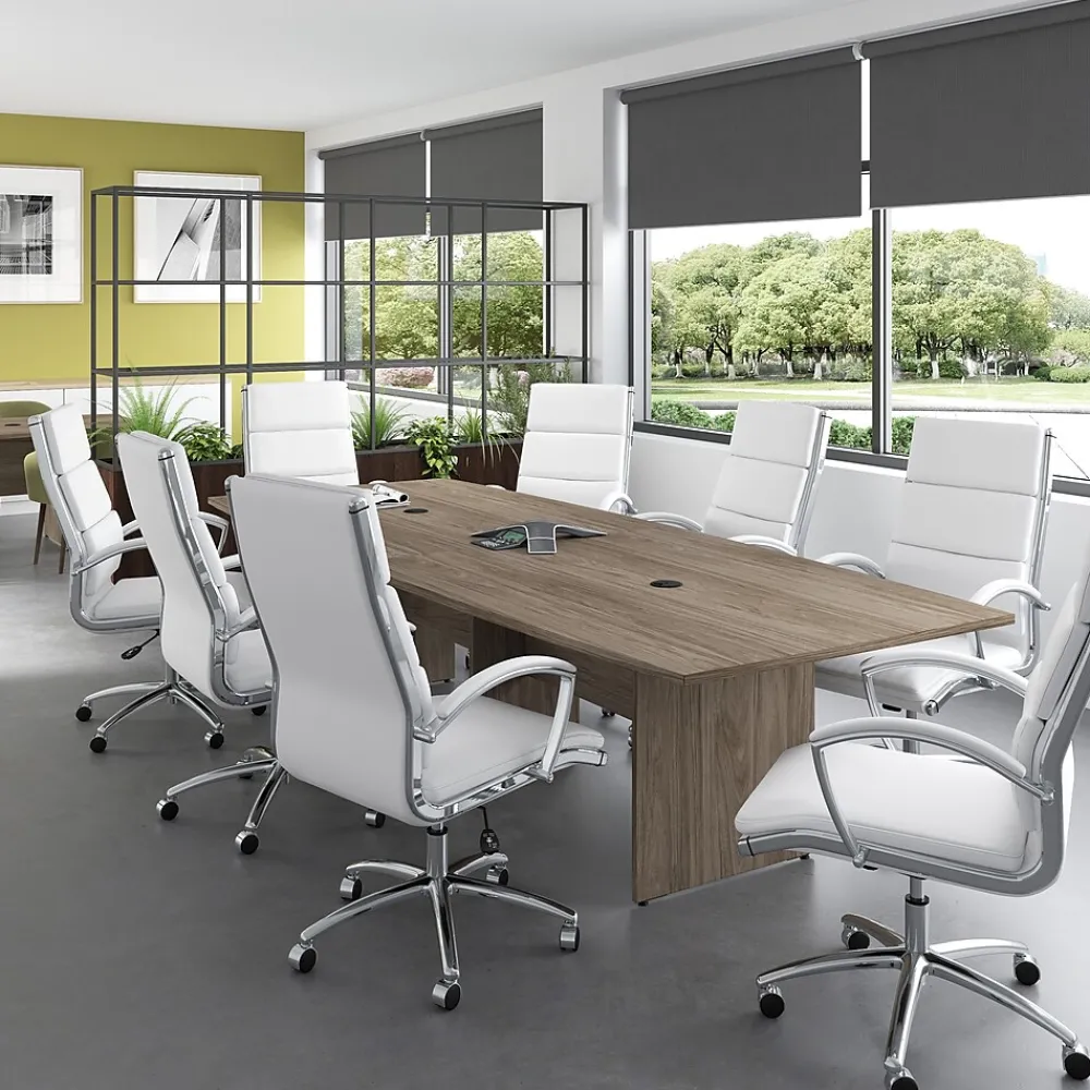 Conference Room Tables*Bush Business Furniture 120W x 48D Boat Shaped Conference Table with Wood Base, Modern Hickory (99TB12048MHK)