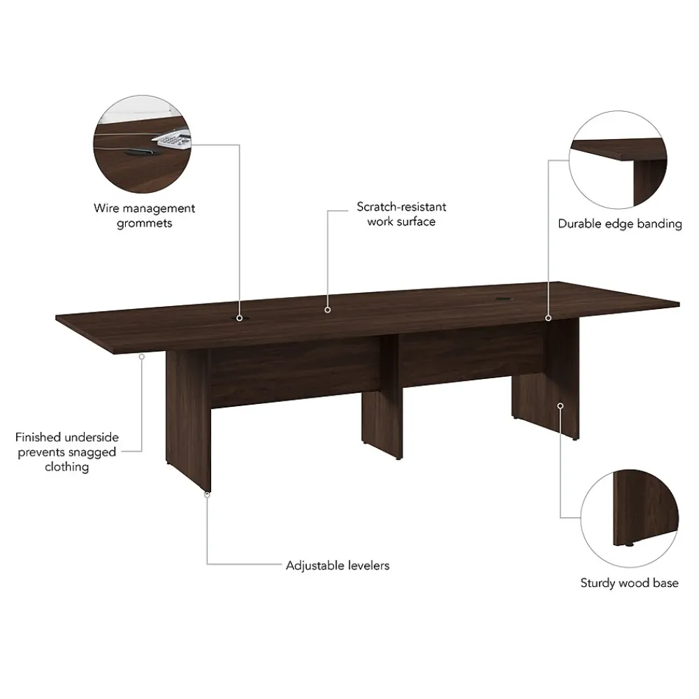 Conference Room Tables*Bush Business Furniture 120W x 48D Boat Shaped Conference Table with Wood Base, Black Walnut (99TB12048BWK)