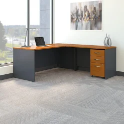 L-Desks*Bush Business Furniture Westfield 72W L Shaped Desk with 48W Return and Mobile File Cabinet, Natural Cherry (SRC001NCSU) Natural Cherry/Graphite Gray