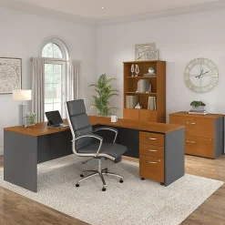 L-Desks*Bush Business Furniture Westfield 72W L Shaped Desk with 48W Return and Mobile File Cabinet, Natural Cherry (SRC001NCSU) Natural Cherry/Graphite Gray
