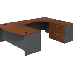 Office Desks*Bush Business Furniture Westfield Bow Front Right Handed U Shaped Desk with Lateral File Cabinet, Hansen Cherry (SRC019HCRSU)
