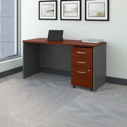Computer Desks*Bush Business Furniture Westfield 60W x 24D Office Desk with Mobile File Cabinet, (SRC025HCSU) Hansen Cherry