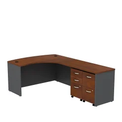 L-Desks*Bush Business Furniture Westfield Bow Front Right Handed L Shaped Desk w/ 2 Mobile Pedestals, Hansen Cherry (SRC034HCRSU)