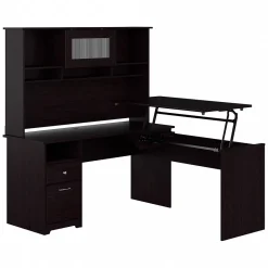 Standing Desks*Bush Furniture Cabot 60"W 3 Position Sit to Stand L Shaped Desk with Hutch, Espresso Oak (CAB045EPO)