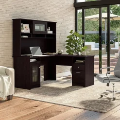 L-Desks*Bush Furniture Cabot 60"W L Shaped Computer Desk with Hutch and Storage, (CAB001EPO) Espresso Oak