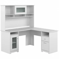 Computer Desks*Bush Furniture Cabot 60"W L Shaped Computer Desk with Hutch and Storage, (CAB001WHN) White