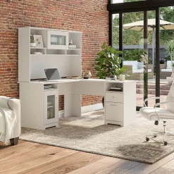 Computer Desks*Bush Furniture Cabot 60"W L Shaped Computer Desk with Hutch and Storage, (CAB001WHN) White