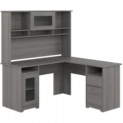Office Desks*Bush Furniture Cabot 60"W L Shaped Computer Desk with Hutch and Storage, (CAB001MG) Modern Gray