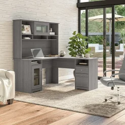 Office Desks*Bush Furniture Cabot 60"W L Shaped Computer Desk with Hutch and Storage, (CAB001MG) Modern Gray
