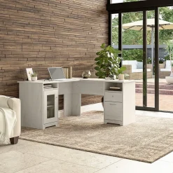L-Desks*Bush Furniture Cabot 60"W Wood L-Shaped Computer Desk, (WC31130K) Linen White Oak