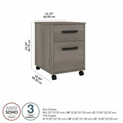 File Cabinets*Bush Furniture City Park 2 Drawer Mobile File Cabinet, (CPF116DG-03) Driftwood Gray