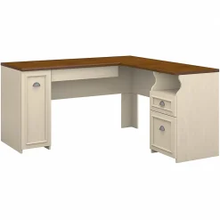 Computer Desks*Bush Furniture Fairview 60"W L Shaped Desk with Drawers and Storage Cabinet, (WC53230-03K) Antique White/Tea Maple