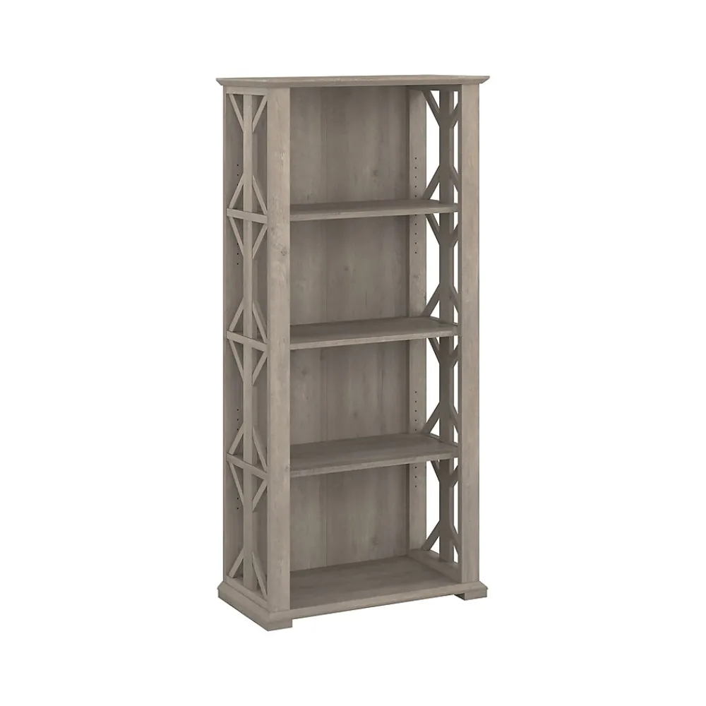 Bookcases*Bush Furniture Homestead 66.3"H 4-Shelf Bookcase with Adjustable Shelves, Driftwood Gray Laminated Wood (HOB166DG-03)
