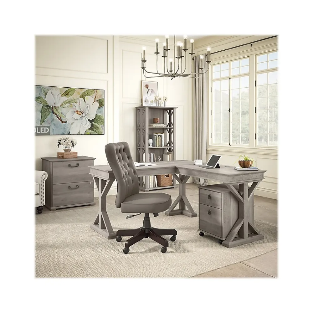 Bookcases*Bush Furniture Homestead 66.3"H 4-Shelf Bookcase with Adjustable Shelves, Driftwood Gray Laminated Wood (HOB166DG-03)