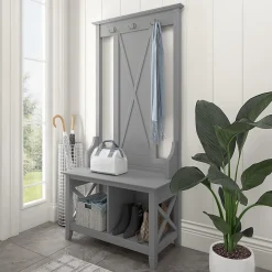 Storage Cabinets*Bush Furniture Key West 66" Hall Tree with Shoe Storage Bench, Cape Cod Gray (KWS166CG-03)