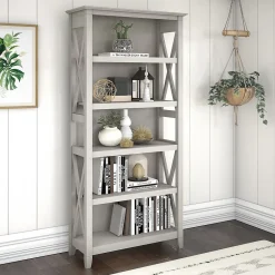Bookcases*Bush Furniture Key West 66"H 5-Shelf Bookcase with Adjustable Shelves, Linen White Oak Laminated Wood (KWB132LW-03)