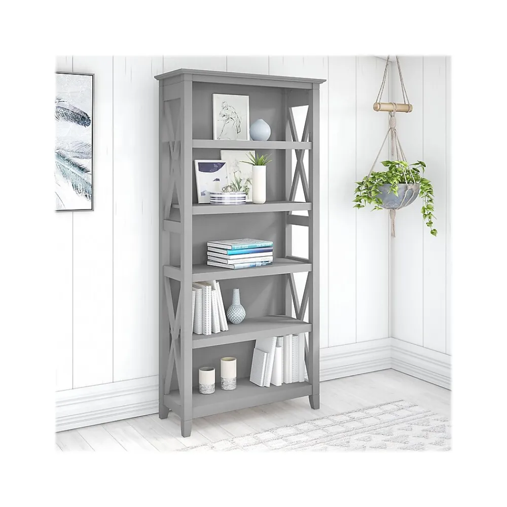 Bookcases*Bush Furniture Key West 66"H 5-Shelf Bookcase with Adjustable Shelves, Cape Cod Gray Laminated Wood (KWB132CG-03)