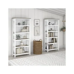 Bookcases*Bush Furniture Key West 66"H 5-Shelf Bookcase with Adjustable Shelves, Shiplap Gray/Pure White Laminated Wood, 2/Set (KWS046G2W)