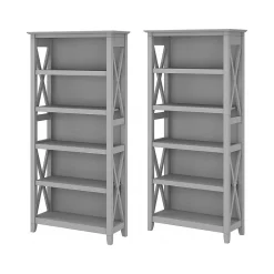 Bookcases*Bush Furniture Key West 66"H 5-Shelf Bookcase with Adjustable Shelves, Cape Cod Gray Laminated Wood, 2/Set (KWS046CG)